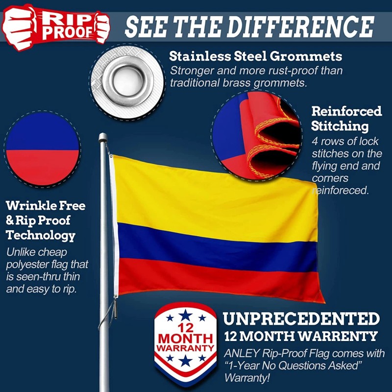 Anley Rip-Proof Double Sided 3-Ply Colombia Flag 3x5 Ft Colombian