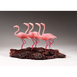 Flamingo Flock Sculpture by John Perry 7in Long Trotting version 5 birds Statue