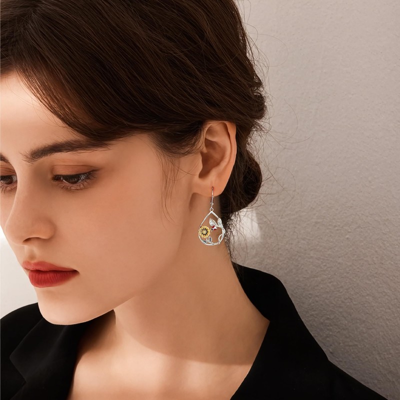 Sunflower Earrings for Women Trendy Sterling Silver Dangle Drop Earrings
