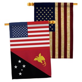 Papua New Guinea US Friendship House Flags Pack Regional USA American Alliance World Country Particular Area Vintage Applique Small Decorative Gift Yard Banner Double-Sided Made In 28 X 40