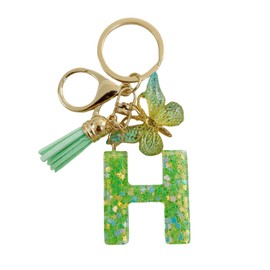 HAODOPSTY Keyring Girl, Key Fob Letter, Key Ring with Initial Letter, Key Pendant Butterfly, Keychain Gifts for Women, Green, Green