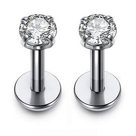 PiercingJ 2-4pcs 16g 316L Stainless Steel 3mm Cubic Zirconia Labret Monroe Lip Ring/Tragus/Helix Earring,6-12mm Bar Length