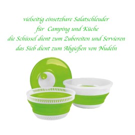 Camtiac Faltbare Salatschleuder platzsparend für Camping Lime/weiß mit Spültuch 2er Set Springtime Blues Light Blue