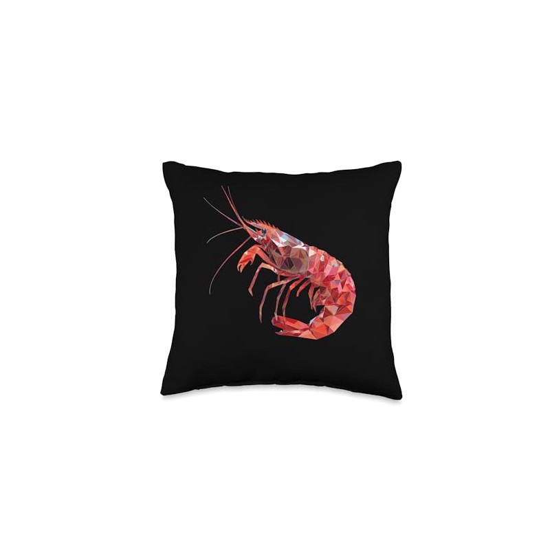 Cherry Shrimp Low Poly Art Throw Pillow