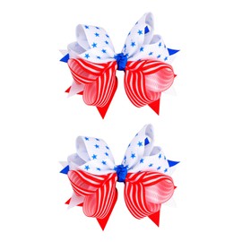 4th of July Hair Bow Clips - 2Pcs Independence Day Hair Bows Clips Stars Stripes Alligator Barrettes Hair Accessories for Women Girls for Memorial Day (Red White)