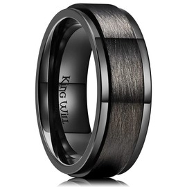 King Will 8mm Black Brushed Spinner Ring Stainless Steel Fidget Gear Spinning Women Relief Adults Male Stress Boys Toys Ring Anxiety Ring For Men 11.5