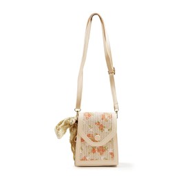 AdiStylinno Small Cross Body Bag Women, Leather Woven Phone Bag with Detachable Lace Bow and Adjustable Shoulder Strap Flower Print Shoulder Bag for Beach Travel Shopping (Pink)