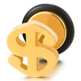 Gold Color US Dollar Sign Stud Earrings, Stainless Steel, Mens(CA)
