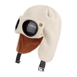 TAGVO Kids Winter Beanie Hats, Windproof Thermal Soft and Warm Fleece Lining Cuffed Hat with Detachable Goggles, Winter Knit Beanie Hat with Ear Flaps Skull Cap for Boys Girls Running Skiing Hiking