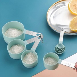 Messlöffel Set,Gramm Measuring Cups and Spoons Set, Messlöffel set 8 Teiliges Set, Kunststoff Messbecher und löffel mit Edelstahlgriff, Messwerkzeug für Flüssigkeiten und Feststoffe, Blau