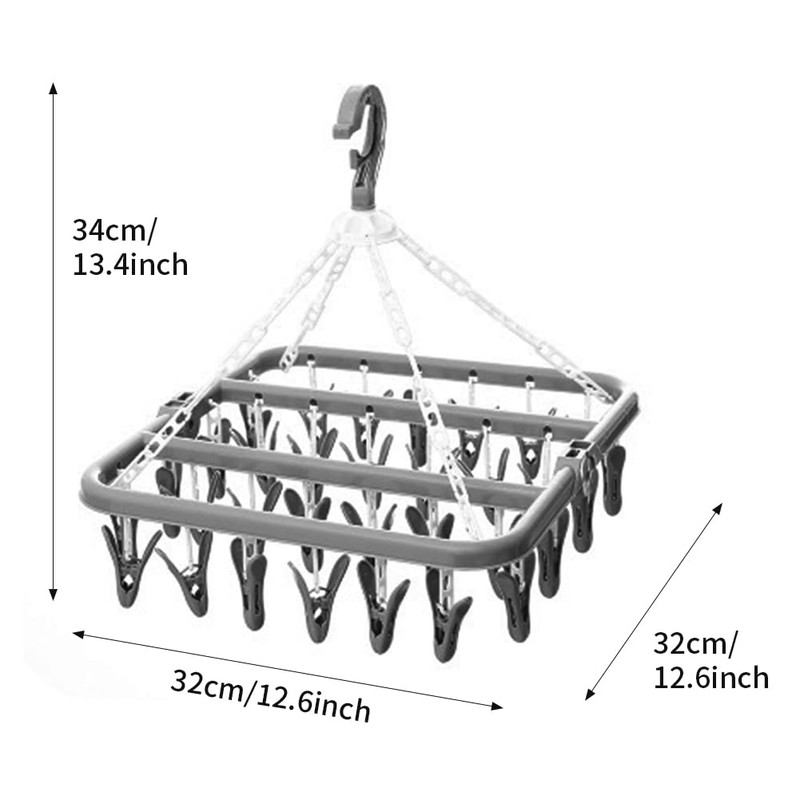 Klomveris 32‑Peg Folding Sock Drying Hanger,Rotatable Plastic Laundry Airer