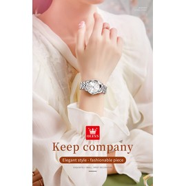 OLEVS Watches for Womens Silver Ladies Stainless Steel Waterproof Small Wrist Watches Diamond White Date Dial