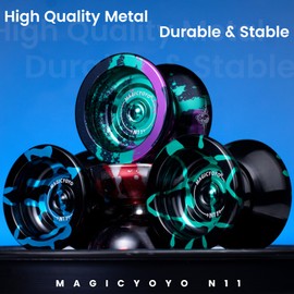MAGICYOYO N11 Professional Unresponsive/Responsive Yoyo - Dual Mode Aluminum Trick Yo-Yo for Beginners & Advanced Players, Includes 12 Strings, Bearings Kit & Carry Bag (Black Blue)