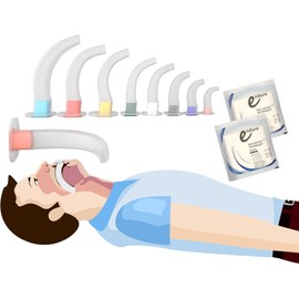 Endure Oropharyngeal Airway Kit, 9 Pieces, Sizes 40mm - 120mm, Color-Coded by Size, with 2 Pack of Sterile Non-Woven Sponges