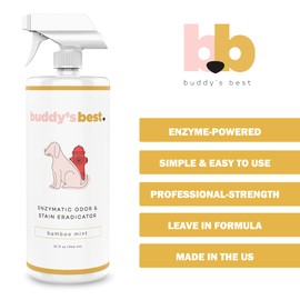 Buddy's Best Pet Urine Odor Eliminator and Pet Stain Remover- Bamboo Mint - Enzymatic Dog Urine Smell Remover and Deodorizer - Urine Enzyme Carpet Cleaner - Stain and Odor Remover for Dogs 32 fl oz