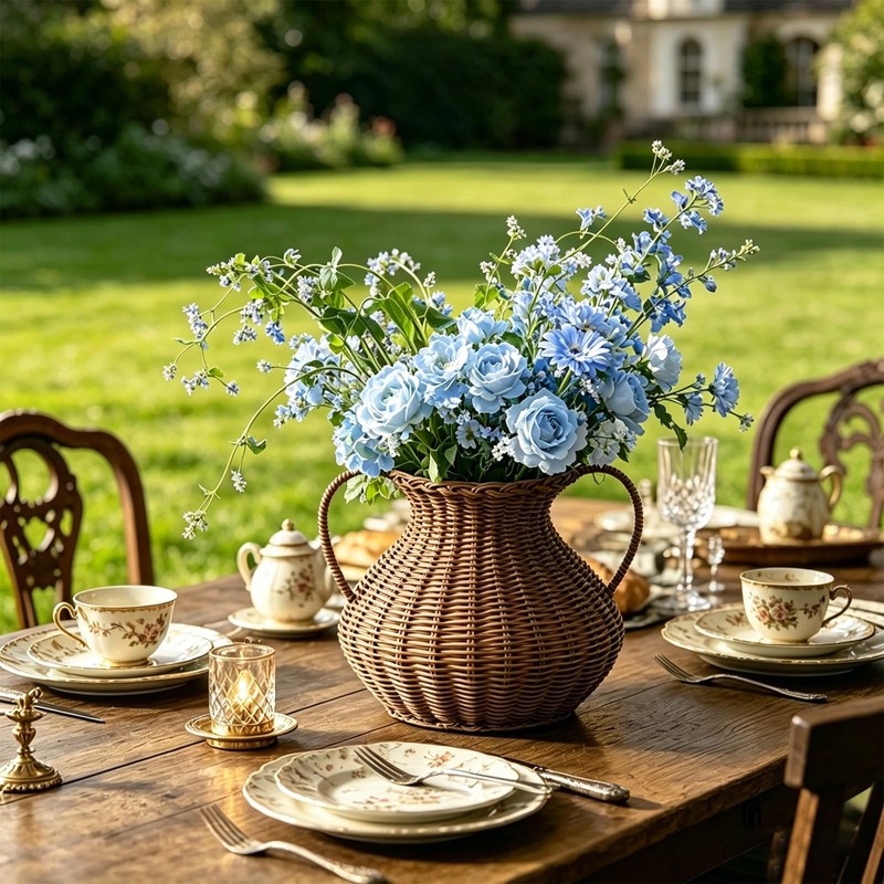 Handwoven Natural Rattan Flower Vase, Wicker Basket with Acrylic Liner,