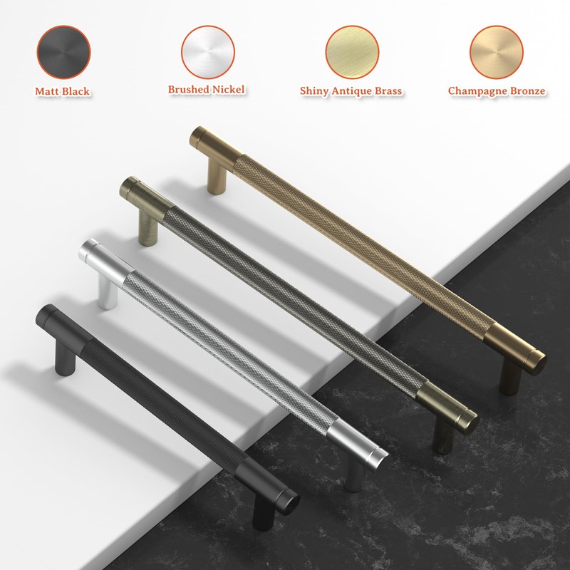 FURNIWARE 10 Pack Brushed Satin Nickel Knurled Cabinet Handles, 128mm(5