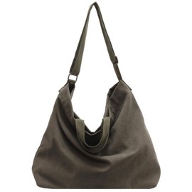 Aquamie Canvas Tote Bag, Cloth Crossbody Hanging, Handle, Simple, Solid, 2-way, Large Capacity, Work or School Commutes, green (dark green)