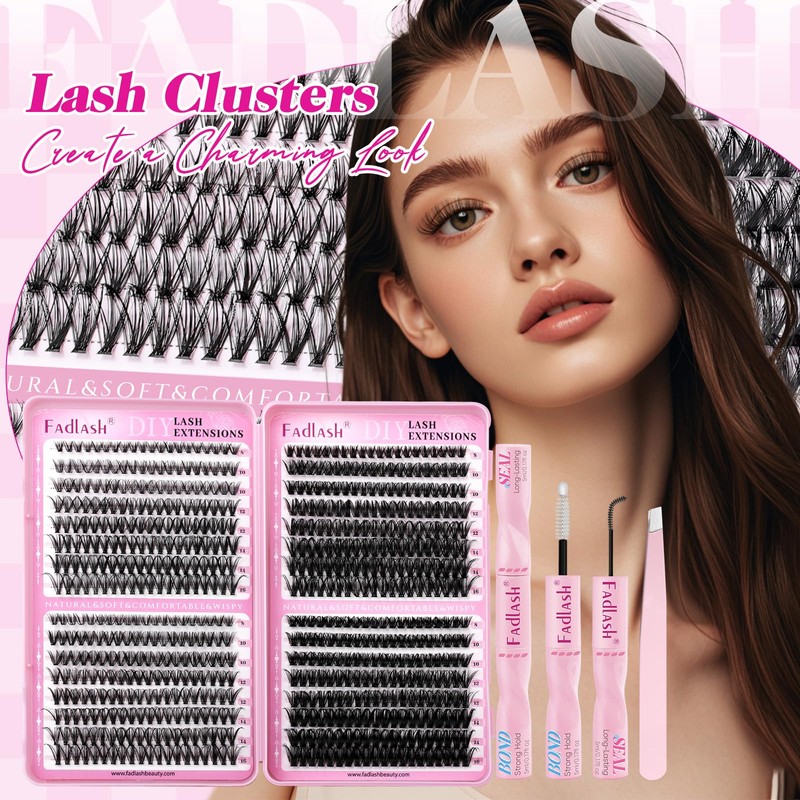 FADLASH Lash Clusters Kit 640PCS Natural Eyelash Clusters Individual D