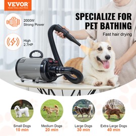 VEVOR Dog Dryer, 2000W/2.7HP Dog Blow Dryer (Grey and Black)