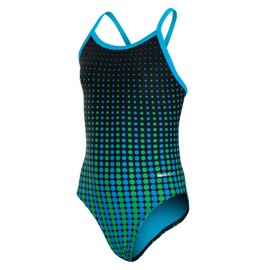 Sporti Athletic One Piece Swimsuit - Molecule Thin Strap Bathing Suit, Durable Lycra Xtra Life Fabric, UPF 50+, Comfortable V-Back - Ideal for Girls' Swim Team & Training - Blue/Green - 24