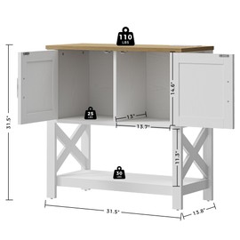 IRONCK Console Table with Power Outlets, Farmhouse Entryway Table with Cabinet and Storage Shelf, Sofa Table, Coffee Bar Cabinet for Living Room, Hallway, Couch, Foyer, Kitchen, White
