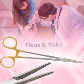 PRECISE CANADA Dog/Cat Ear Cleaner Hemostat Forceps 7" Easy Remove Fleas And Ticks Gold Handle