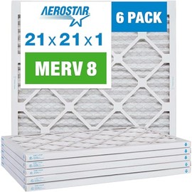 Aerostar 21x21x1 MERV 8 Pleated Air Filter, AC Furnace Air Filter, 6 Pack (Actual Size: 20 7/8" x 20 7/8" x 3/4")