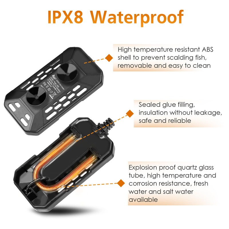 AQQA Aquarium Submersible Heater for Fish Tank,LED Temperature Display and