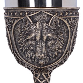 Nemesis Now Wild Thirst Chalice 20cm, Resin, Bronze, Bronze Wolf Chalice, Knot Detailing Stem, Wolf Giftware, Removable Stainless Steel Insert, Cast in The Finest Resin, Expertly Hand-Painted