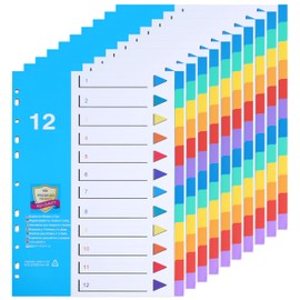 (10 Pack) A4 File Dividers 12 Part Numbered 1-12,Plastic Subject Divider with Numbers Multipunched Reinforced Colour Index Tabs for Home Office