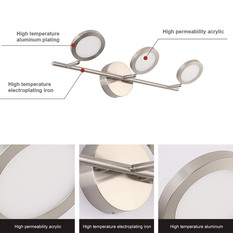 Joossnwell Modern LED Vanity Lights Nickel Finish, 3-Light Bathroom Lighting