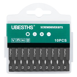 UBESTHS Torx Bit T10, Screwdriver Bits Set 10 Pieces, 1/4 Inch Hex Shank, 50 mm Length with Box