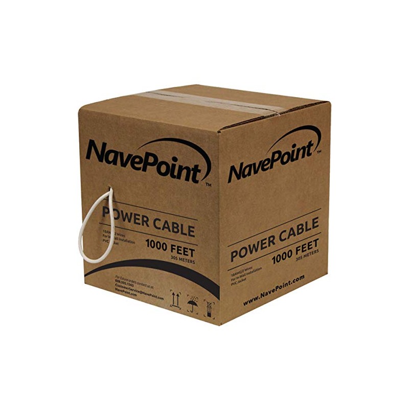NavePoint 1000ft in Wall Power Cable Spool 18AWG 18/2 CCTV