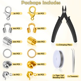 1200 Pcs Crimp Beads Kit for Jewelry Making, Acejoz Crimp Beads, Crimp Covers, Crimp Tubes and Wire Guardians, Lobster Clasps, Jump Rings, Crimping Pliers and Beading Wire for Jewelry Making