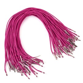 Beadthoven 50Pcs Elastic Cord with Metal Ends, Elastic Barbed Cord Stretch Round Loop Band String Straps with Metal Barbs Fastener for DIY Party Hat Mask Making Book Binding Badges Signs Fuchsia 11.8”