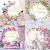 Arrebolart Gold Happy Birthday Round Backdrop Cover 6.5ft Pink Floral
