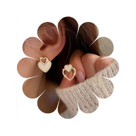 W WEILIRIAN Vintage Crystal Heart Earrings Love Heart Earrings White Heart Earrings Heart Earrings Bohemian Asymmetric Earrings Jewellery Women, Alloy Steel, Artificial Gemstones