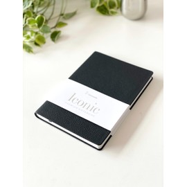 Hahnemühle Iconic Notebook schwarz | DIN A5 | 96 Blatt/192 Seiten | Luxuriöses Notizbuch mit Wasserzeichen-Papier und Echtleder-Einband