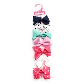 7 Girls Polka Dot Black White Pink Navy Big Hair Bow Set with Bow Holder & Gift Bag - Grosgrain Ribbon Clips
