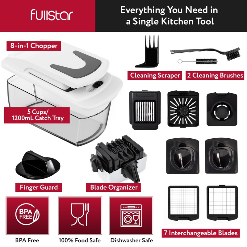Fullstar Vegetable Chopper and Spiralizer - Food Chopper with Container,