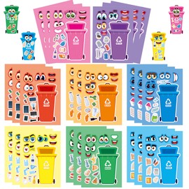 Conzon 24PCS Recycling Bin Make a Face Stickers, Trash Sorting Game Mix and Match Sticker Party Games, Make Your Own Trash Bin Stickers DIY Crafts for Party Supplies School Reward Birthday Gifts