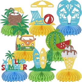 Hzbcxs 8Pcs Funny Beach theme Party Honeycomb Centerpieces - Summer Birthday Baby Shower Bachelorette Beach theme Party Decorations Blue Green & Gold