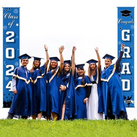 Chinco Graduation Porch Sign Class of 2024 Congrats Grad Decorations, Graduation Banners Party Backdrop Door Sign Welcome Hanging Decoration for Photo Party Wall Decoration Door Yard(Blue)