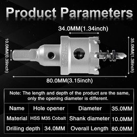 KATUR TCT Hole Saw Carbide Drill Bit 35 mm Tungsten Carbide Tipped Hole Drill High Performance Industrial Hole Drill Bit for Stainless Steel, Metal, Iron, Alloy, Copper, Wood, Plastics