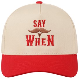 MIRMARU Two-Tone Vintage Canvas Trucker Hats for Men & Women, Adjustable Size Baseball Caps with Trendy Embroidered Design (US, Alpha, One Size, Say When Mustache, Red)