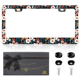 XCLPF Flower License Plate Frames, Colorful Aluminum License Plate Holder Car Accessory Decoration with Screws License Plate Covers Unisex 12x6 inch