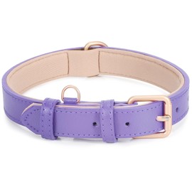 Leather Dog Collar Adjustable Soft Leather Padded Collar Heavy Duty for Small Medium Large Size Dogs with Alloy Buckle(Purple,L)