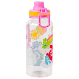 Silver Buffalo Care Bears Rainbow Heart Logo Twist Spout Plastic Bottle With Sticker Set You Stick Yourself, 32 Ounces