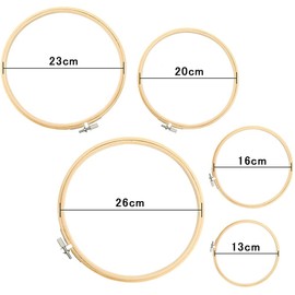 Samcos Embroidery Frame, 5.1 inches (13 cm), 6.3 inches (16 cm), 7.9 inches (20 cm), 9.1 inches (23 cm), 10.2 inches (26 cm), Round 5 Pieces, Embroidery Frame, Cross Stitch Tool, Bamboo Embroidery Frame, Tool, Craft Supplies